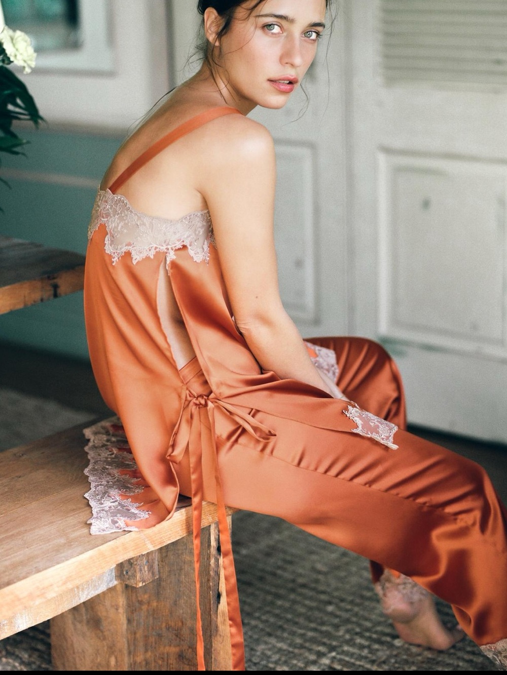 SATIN EFFECT EMBROIDERED PANTS - Picture 2 of 11